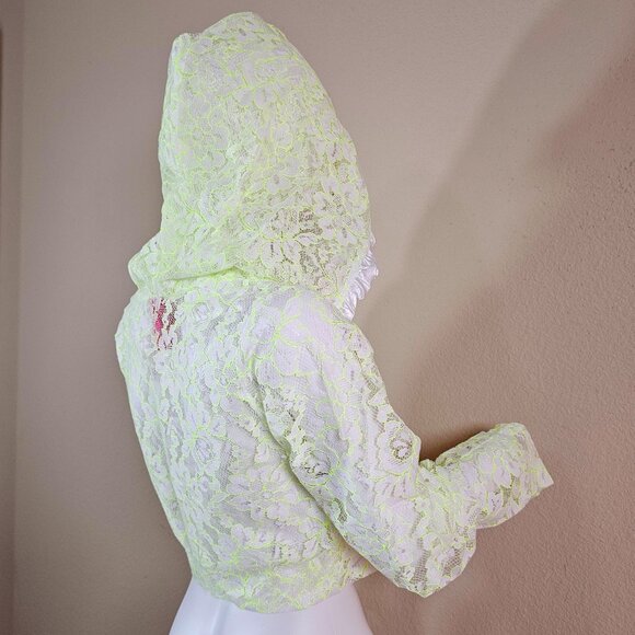 NWT Pink Lipstick Loungewear Mini Midriff Floral Lace Hoodie Glows in Blacklight - Picture 5 of 10